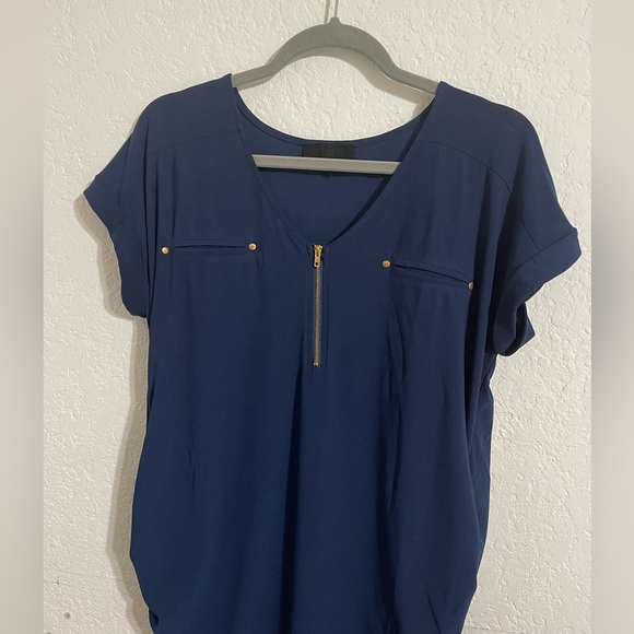 Sweet Wanderer Maternity Navy Blouse with Gold Hardware - Picture 2 of 6